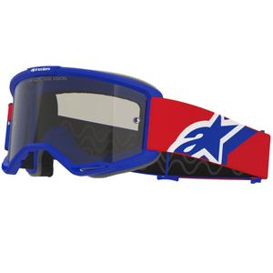 Alpinestars Vision Sand motocrossbriller blå-rød-hvid med mørk røgfarvet linse