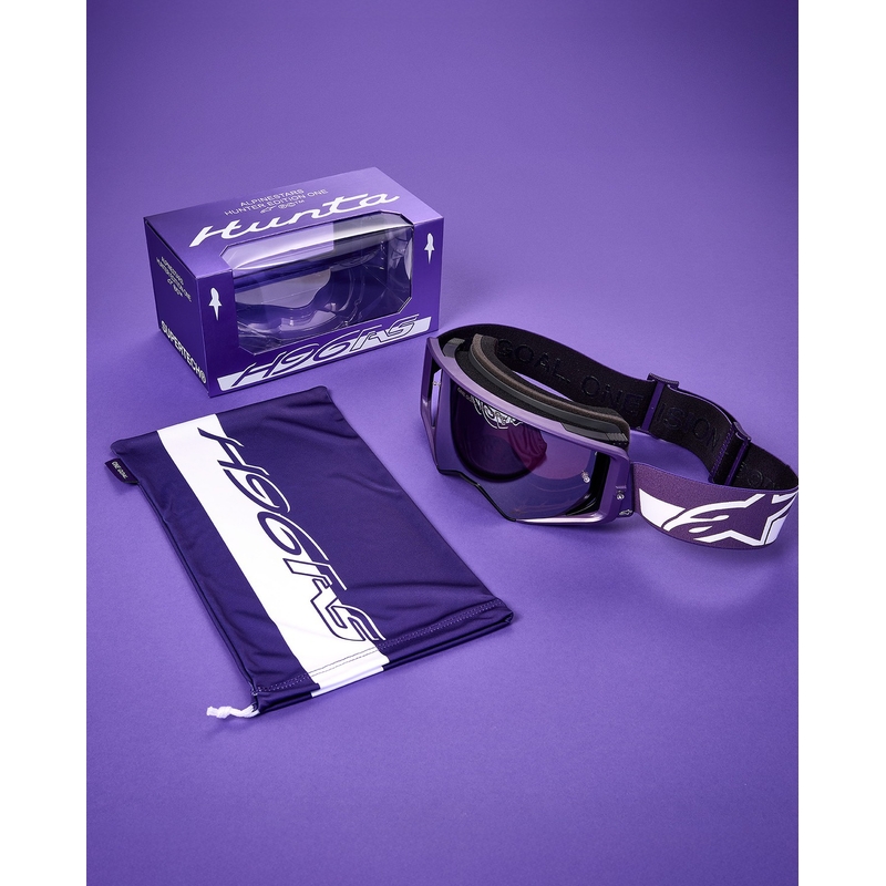 Alpinestars Supertech Vision Hunta96 XXV motocrossbriller lilla-hvid med spejl sølv plexiglas