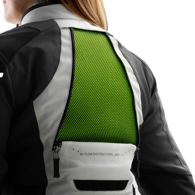 Dame motorcykeljakke Rebelhorn Hardy 3.0 sort-grå-fluo gul