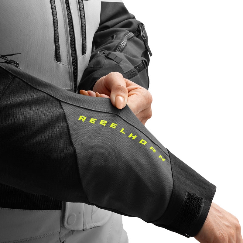Dame motorcykeljakke Rebelhorn Hardy 3.0 sort-grå-fluo gul