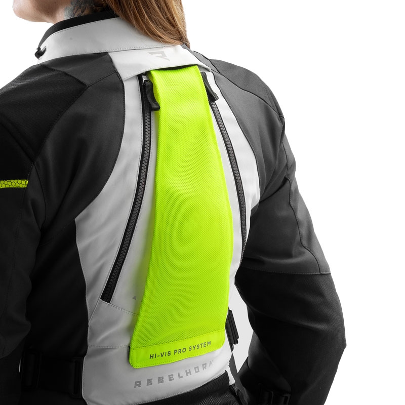 Dame motorcykeljakke Rebelhorn Hardy 3.0 sort-grå-fluo gul