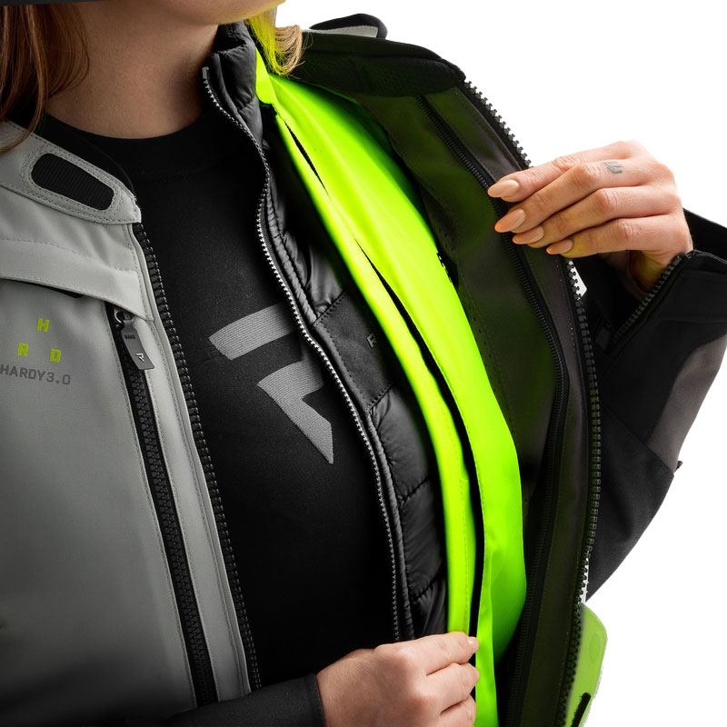 Dame motorcykeljakke Rebelhorn Hardy 3.0 sort-grå-fluo gul