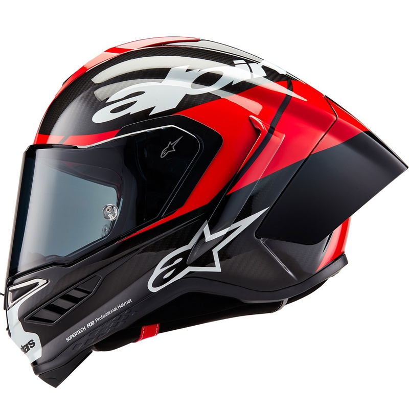 Alpinestars Supertech R-10 Element carbon fluo fullface motorcykelhjelm rød-hvid