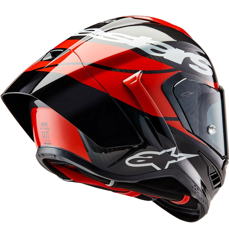 Alpinestars Supertech R-10 Element carbon fluo fullface motorcykelhjelm rød-hvid