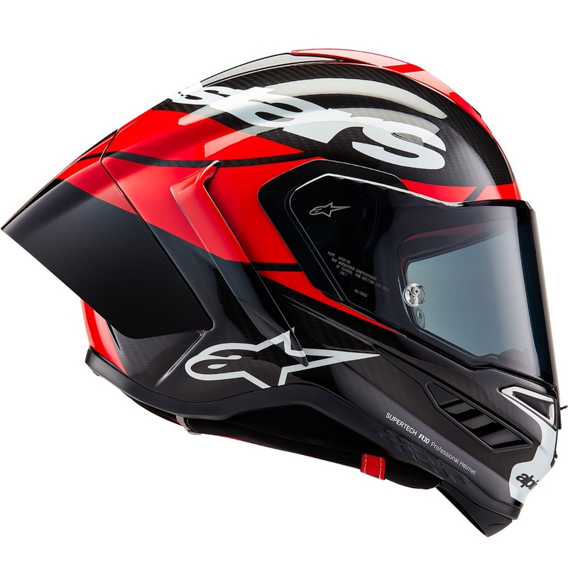 Alpinestars Supertech R-10 Element carbon fluo fullface motorcykelhjelm rød-hvid