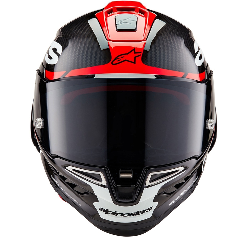 Alpinestars Supertech R-10 Element carbon fluo fullface motorcykelhjelm rød-hvid