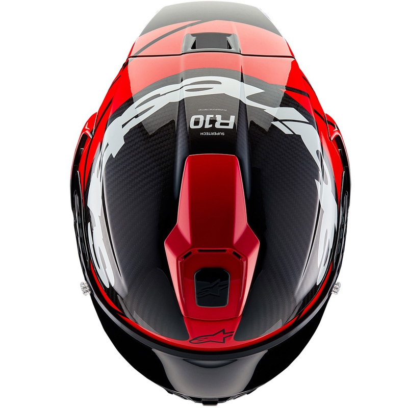 Alpinestars Supertech R-10 Element carbon fluo fullface motorcykelhjelm rød-hvid