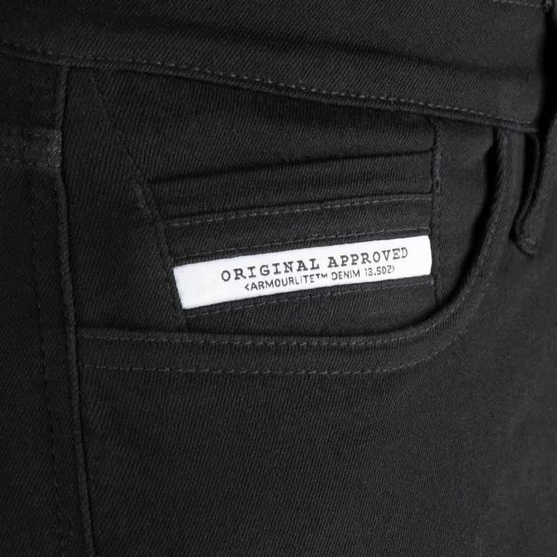 OXFORD ORIGINAL GODKENDTE SUPER STRETCH JEANS AA SLIM FIT cropped motorcykeljeans sorte