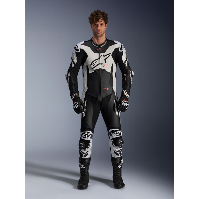 Læderdragt Alpinestars GP Plus V4 Sprint, Tech-Air kompatibel, sort-hvid-rød, fluorescerende