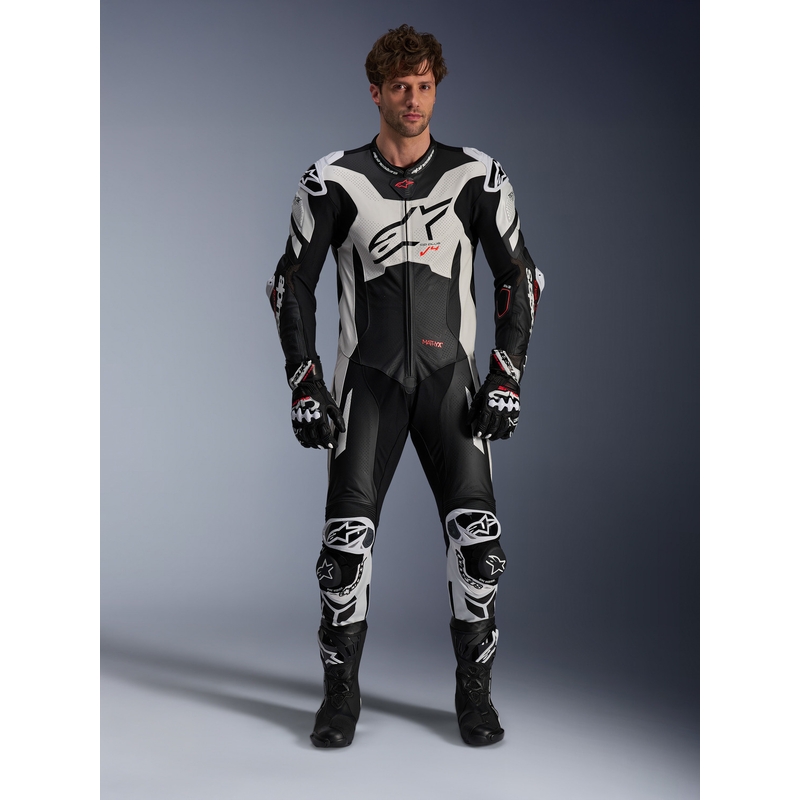 Læderdragt Alpinestars GP Plus V4 Sprint, Tech-Air kompatibel, sort-hvid-rød, fluorescerende