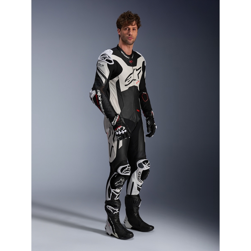 Læderdragt Alpinestars GP Plus V4 Sprint, Tech-Air kompatibel, sort-hvid-rød, fluorescerende