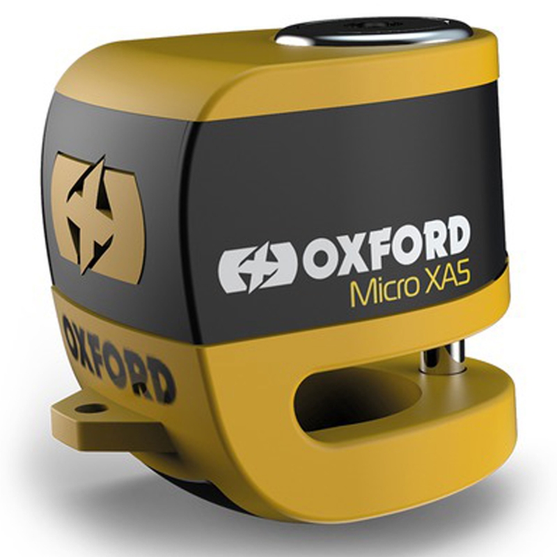 Oxford Micro XA5 skivebremselås med integreret alarm gul-sort