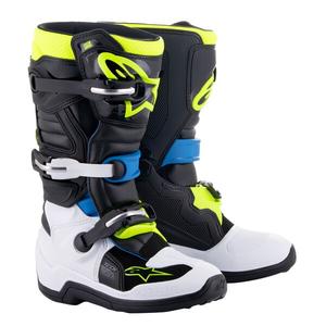 Alpinestars Tech 7 S børne motorcykelstøvler sort-hvid-fluo gul-blå