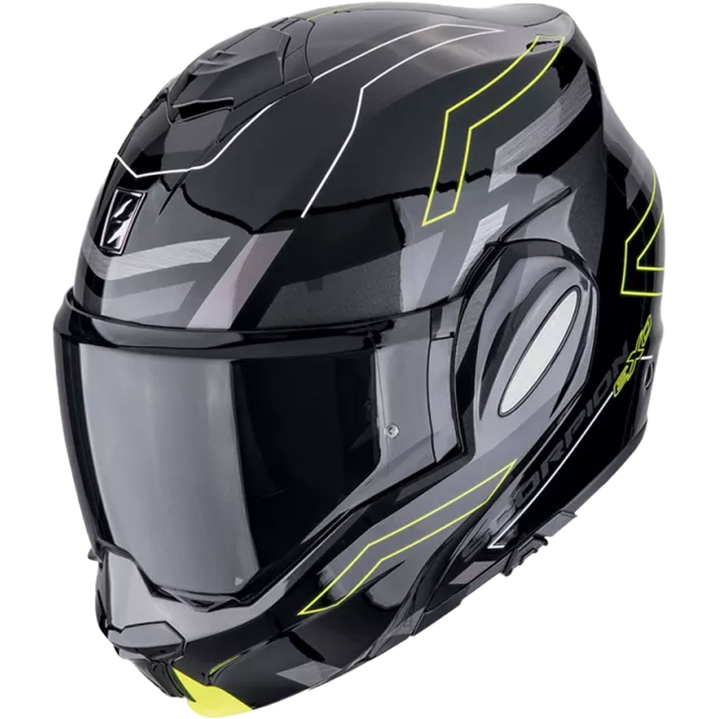 Sammenklappelig motorcykelhjelm Scorpion EXO-TECH EVO CONQUER sort-fluogul