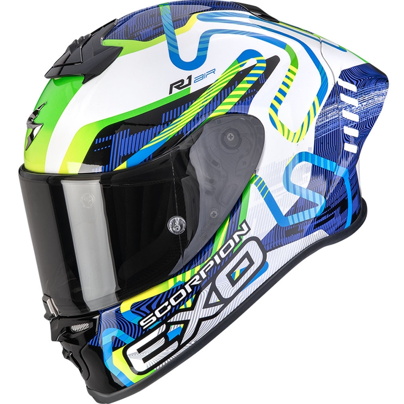 Scorpion EXO-R1 EVO II Air Cornering fullface motorcykelhjelm hvid-blå-grøn