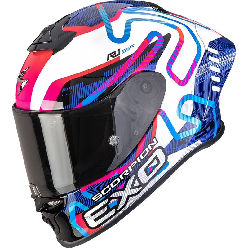 Scorpion EXO-R1 EVO II Air Cornering fullface motorcykelhjelm hvid-blå-pink