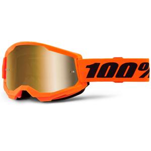 Børne motocrossbriller 100% STRATA 2 orange med spejlblank guld plexiglas