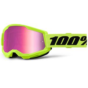 Børne motocrossbriller 100% STRATA 2 fluo gule med pink plexiglas