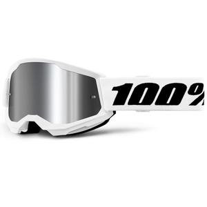 Børne motocrossbriller 100% STRATA 2 hvide med sølv plexiglas