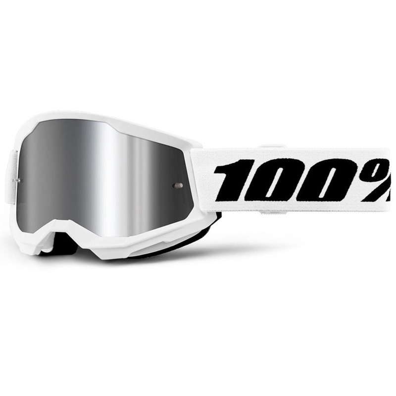 Børne motocrossbriller 100% STRATA 2 hvide med sølv plexiglas