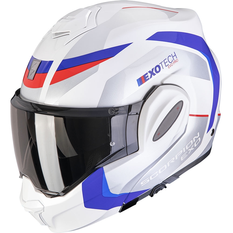 Scorpion EXO-TECH EVO PRO Accuti flip-up motorcykelhjelm hvid-blå-rød