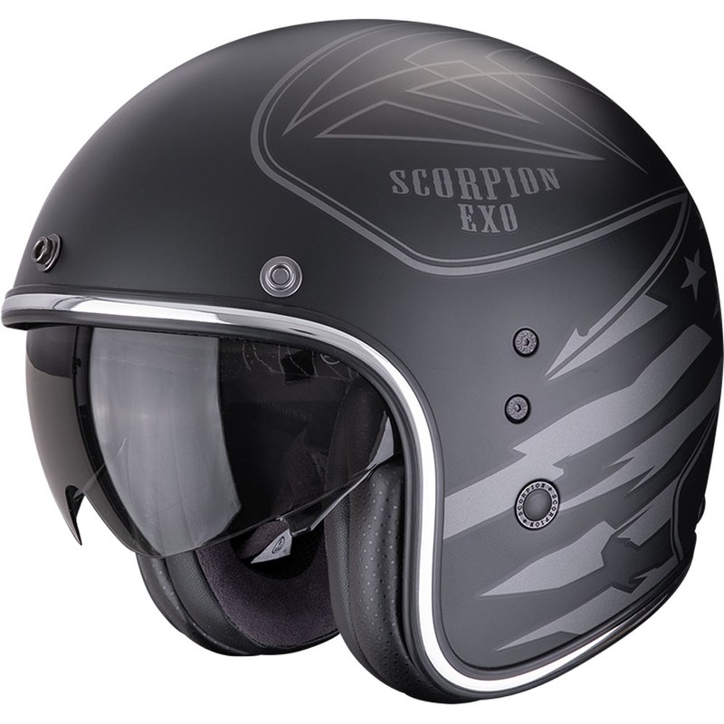 Scorpion Belfast Dawg Åben Motorcykelhjelm, Matsort/Sølv