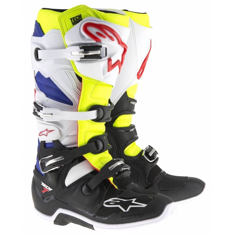 Boty na motorku Alpinestars Tech 7 bílo-černo-modro-červeno-fluo žluté
