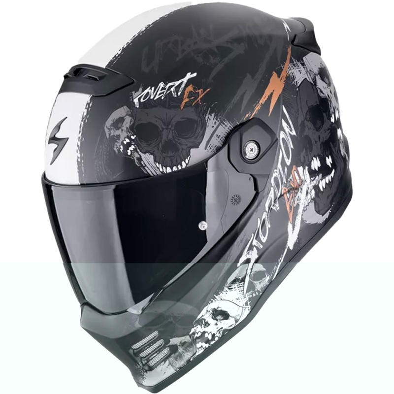 Integreret motorcykelhjelm Scorpion COVERT FX SKULLZ mat sort-grå-guld