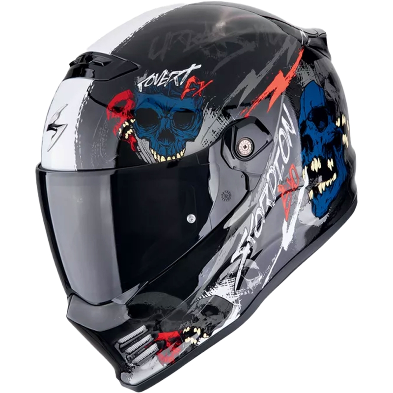 Integreret motorcykelhjelm Scorpion COVERT FX SKULLZ sort-grå-rød