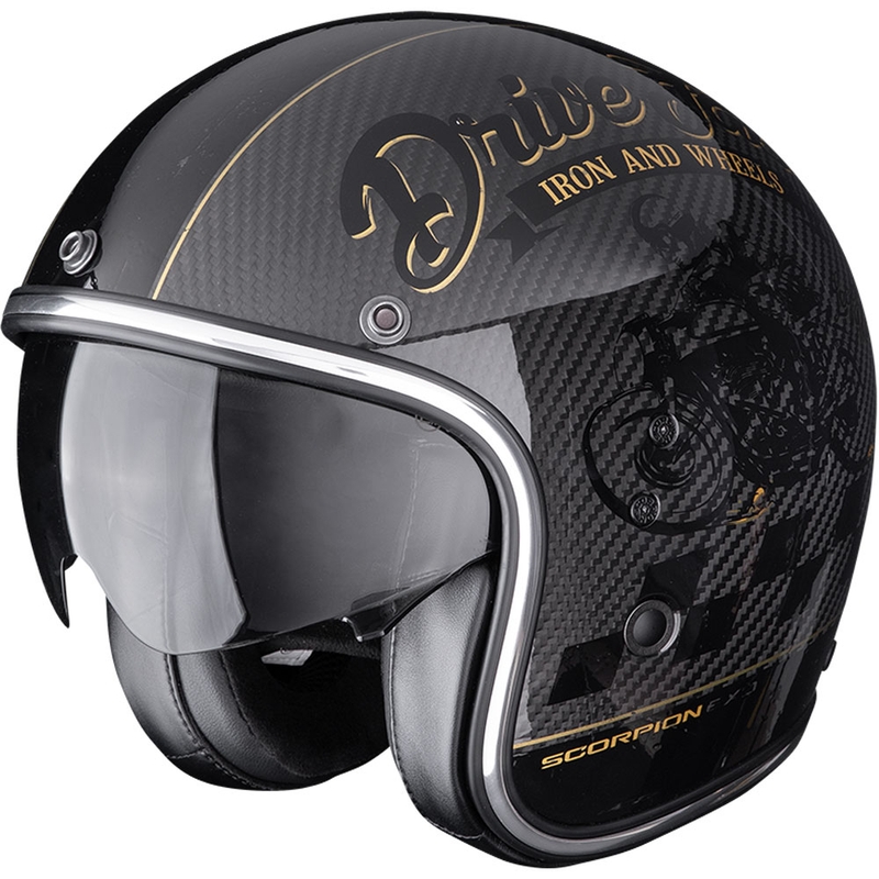 Scorpion Belfast EVO Carbon Zippy Åben Motorcykelhjelm, Sort/Guld