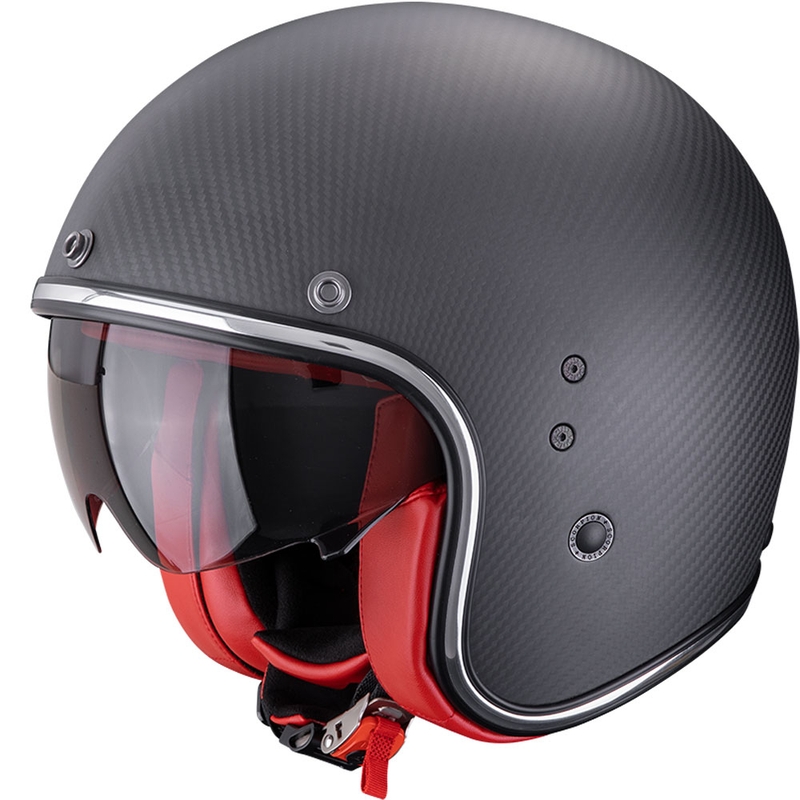 Scorpion Belfast EVO Carbon Solid Åben Motorcykelhjelm, Matsort/Rød