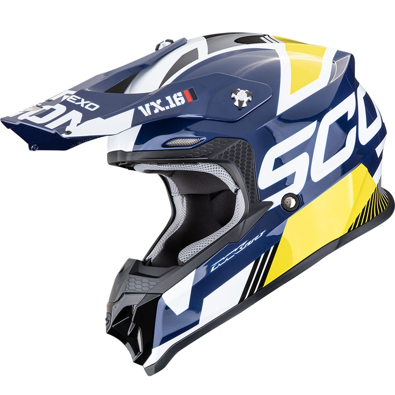 Scorpion VX-16 EVO Air Analog motocrosshjelm hvid-blå-gul