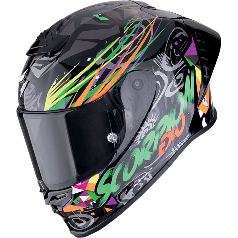 Integreret motorcykelhjelm Scorpion EXO-R1 EVO II AIR SAVAGE sort-grøn-orange