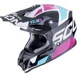 Motocrosshjelm Scorpion VX-16 EVO AIR ANALOG metallic sort-blå-pink