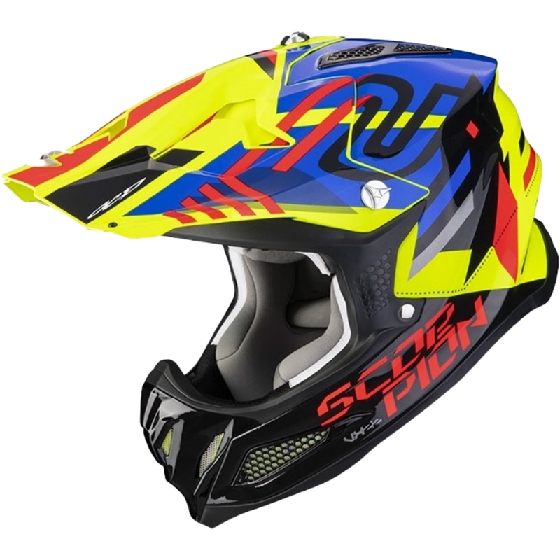 Motocrosshjelm Scorpion VX-22 Air Neox sort-rød-blå-fluogul