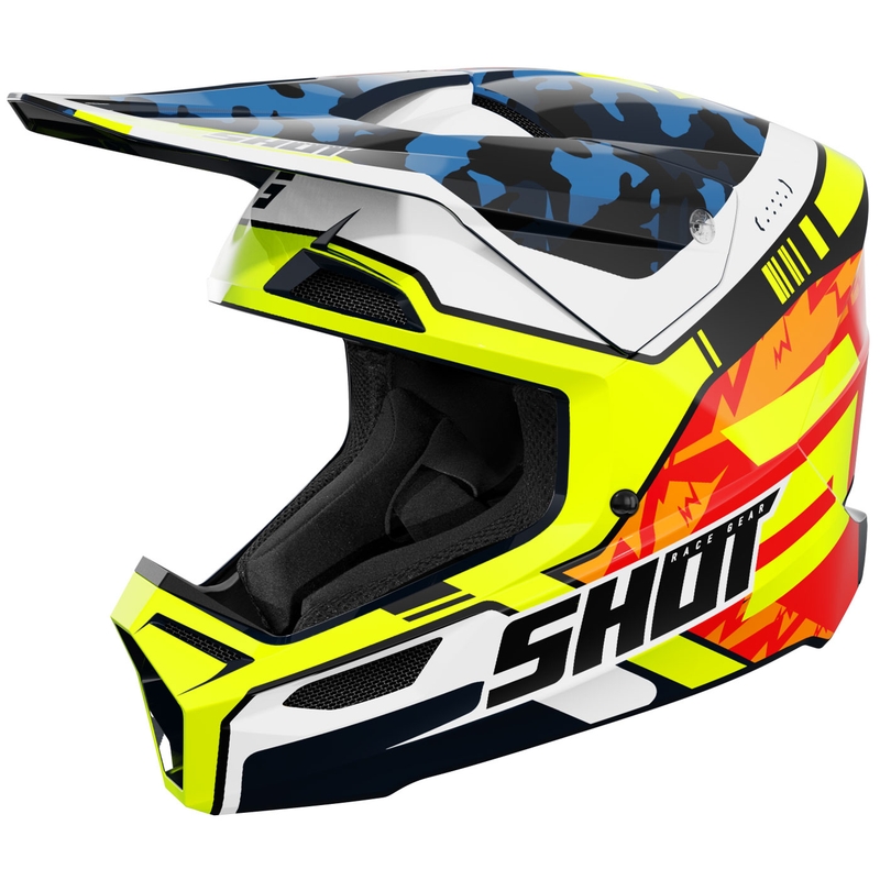 Shot Furious Flash Børne Motocross Hjelm, Glossy Blå-Fluo Gul