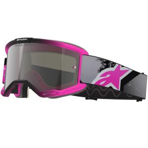 Alpinestars Vision 5 Lahnd fluo pink-grå-sort-hvide motocrossbriller med spejlvendt sølvlinse