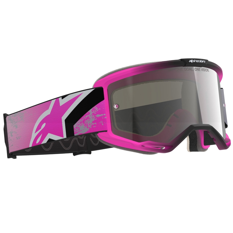 Alpinestars Vision 5 Lahnd fluo pink-grå-sort-hvide motocrossbriller med spejlvendt sølvlinse