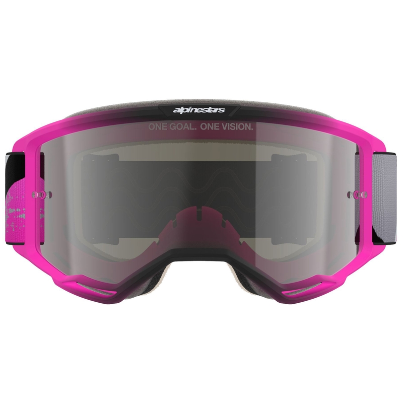 Alpinestars Vision 5 Lahnd fluo pink-grå-sort-hvide motocrossbriller med spejlvendt sølvlinse