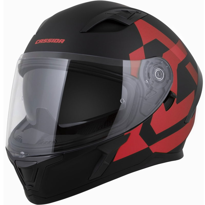 Cassida Orbit Grind fullface motorcykelhjelm, mat sort-rød