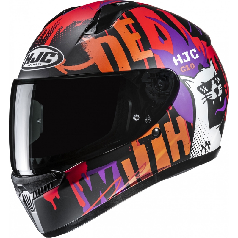 Børne fullface motorcykelhjelm HJC C10 Fop MC7SF sort-orange-lilla