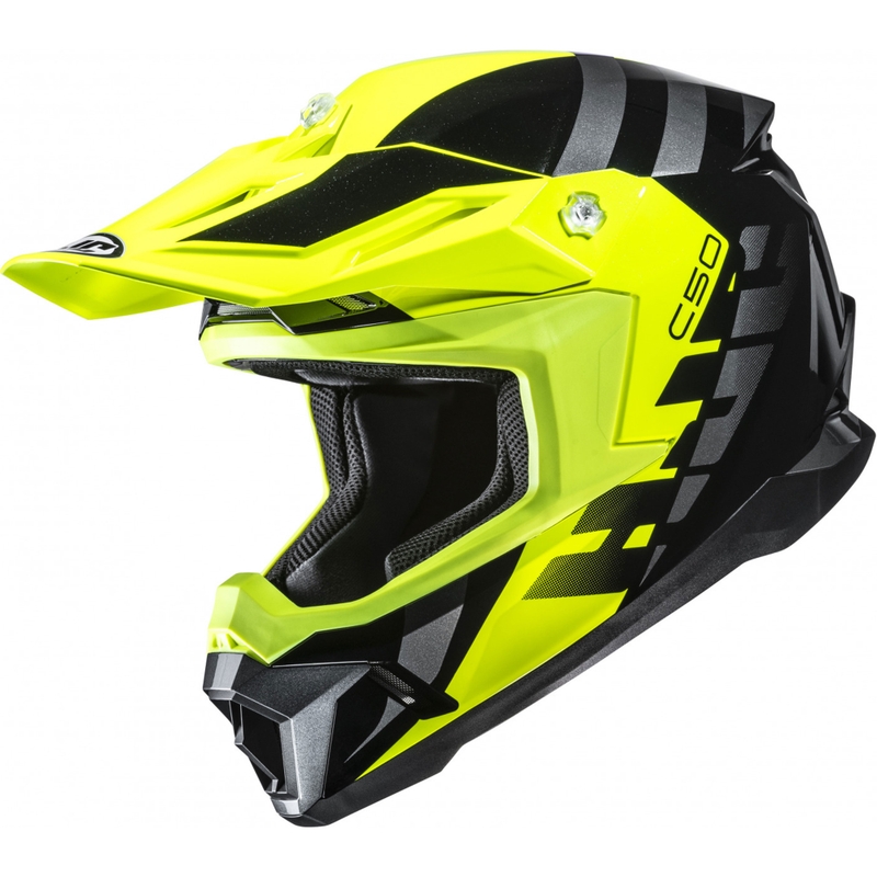 Motocross hjelm HJC C50 Mirage MC3H sort-fluo gul-grå