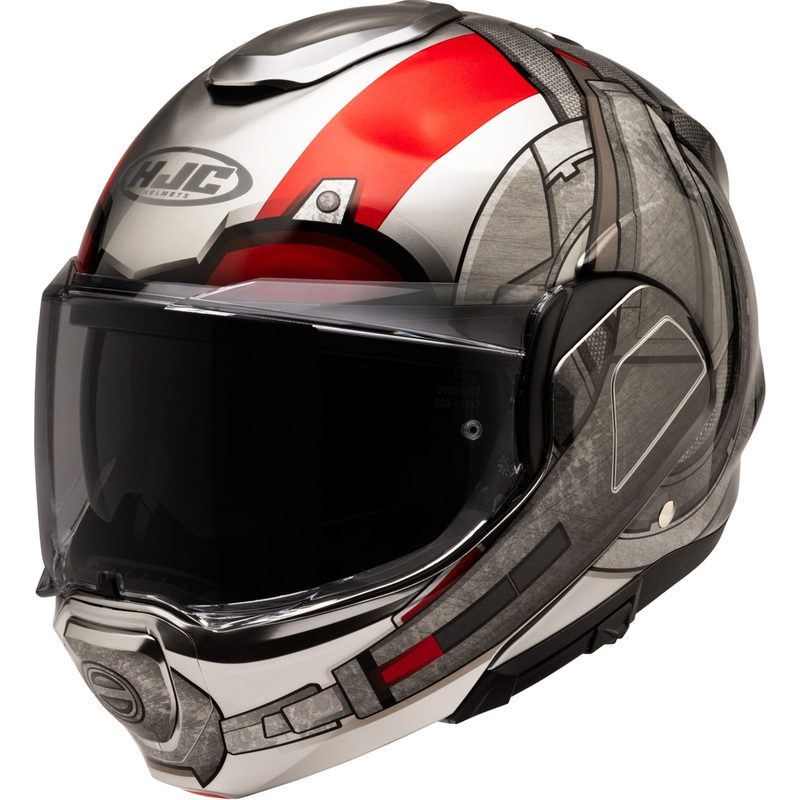 HJC F100 Ant-Man Marvel MC1 flip-up motorcykelhjelm grå-rød