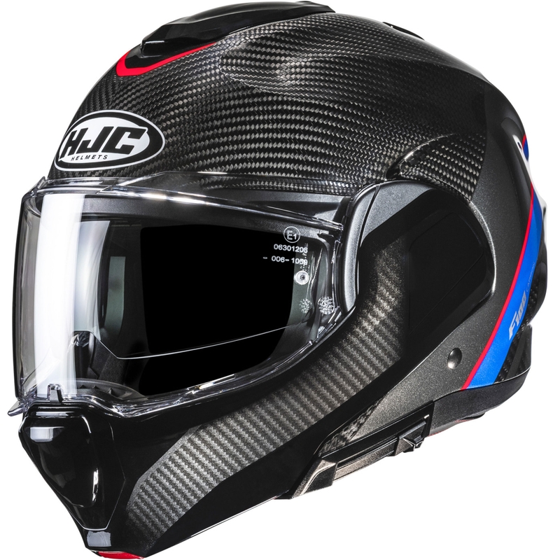 Flip-up motorcykelhjelm HJC F100 Carbon Stan MC21 sort-blå-rød