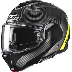 Flip-up motorcykelhjelm HJC F100 Carbon Stan MC3H sort-fluo gul