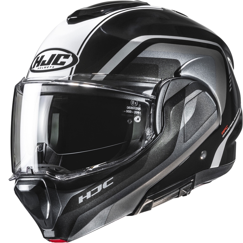 Flip-up motorcykelhjelm HJC F100 Reff MC21 sort-sølv-hvid