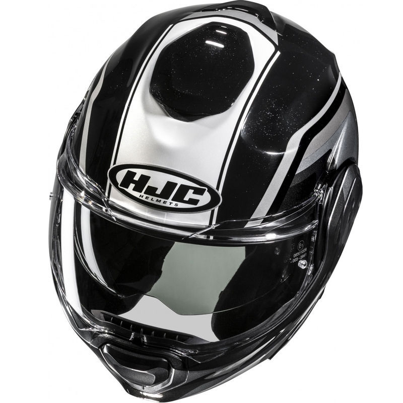 Flip-up motorcykelhjelm HJC F100 Reff MC21 sort-sølv-hvid