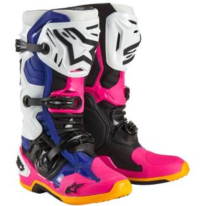 Alpinestars Tech 10 Limited Edition Coast White-Dark Blue-Pink-Fluo Yellow-Orange-Black motorcykelstøvler