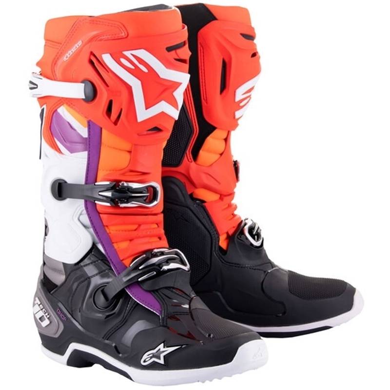 Alpinestars Tech 10 orange-gul-lilla-hvid-sorte motorcykelstøvler