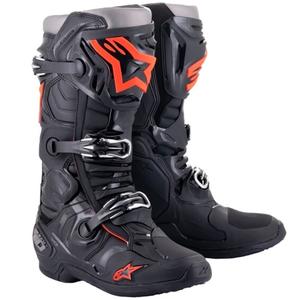 Alpinestars Tech 10 sort-fluoro rød-grå motorcykelstøvler